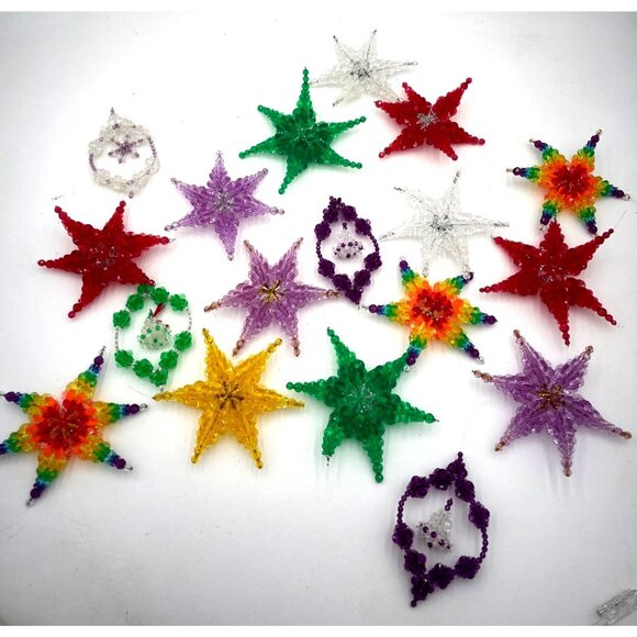 Handcrafted Beaded Christmas Star Ornaments & Holiday Decorations Multicolor Des - Picture 1 of 5